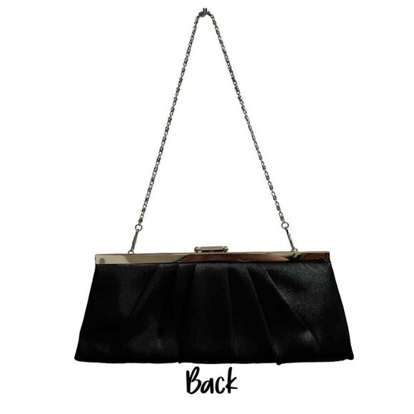 Jessica McClintock Black Kiss Lock Pleated Satin Convertible Clutch - Picture 3 of 13
